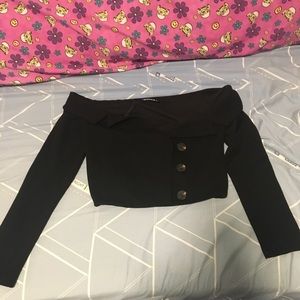 Button Up Fold-over Bardot Blouse